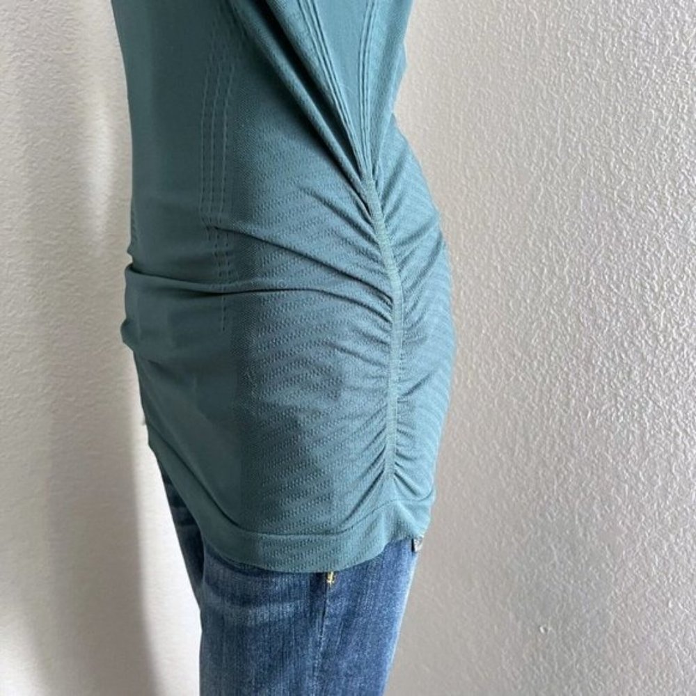 Athleta Women's Speedlight Seamless Tank Size S Green Rouched Sides Long Length - Picture 4 of 8